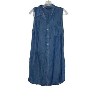 Staccato Women's Sleeveless Denim Shirt Dress Casual country Collared Blue Large